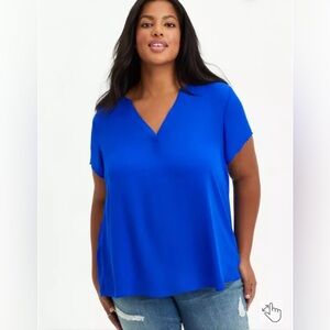 Torrid Georgette Hi-Low Short Sleeve Blouse Blue Size 5